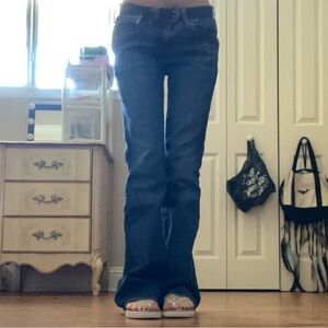 American Eagle Outfitters Dark Blue Flare Jeans TRY ON FOR @kuromithrifts